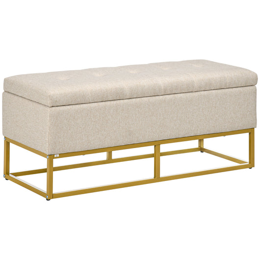 Easycomfort Panca con Contenitore in Poliestere Trapuntata con Gambe in Acciaio d'oro, 110x44x48cm, Beige