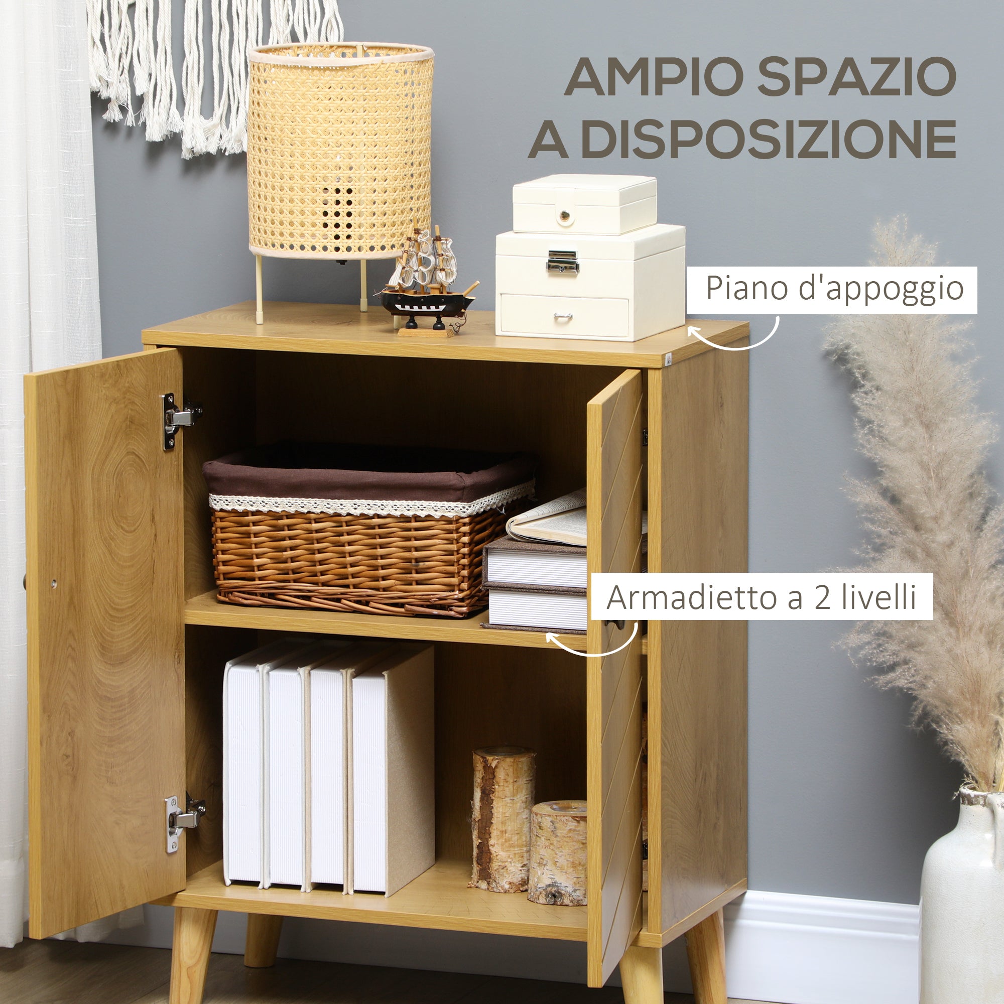 Easycomfort Mobile Multiuso Stile Vintage in Legno con Due Ripiani interni, 60x30x76cm