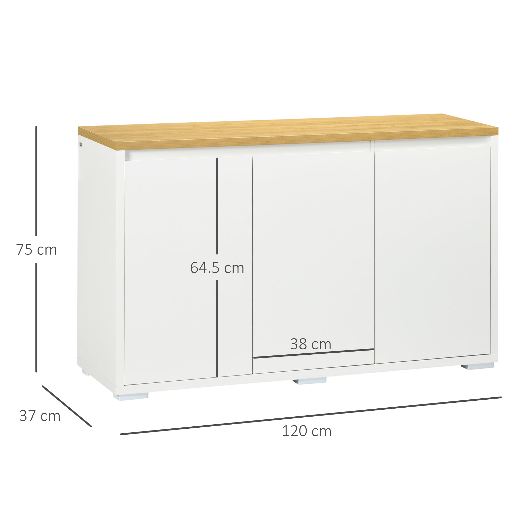 Easycomfort Mobile Multiuso con 2 Armadietti a 2 Livelli in Truciolato, Ripiano regolabile, 120x37x75cm Bianco e Color legno