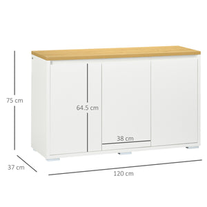 Easycomfort Mobile Multiuso con 2 Armadietti a 2 Livelli in Truciolato, Ripiano regolabile, 120x37x75cm Bianco e Color legno