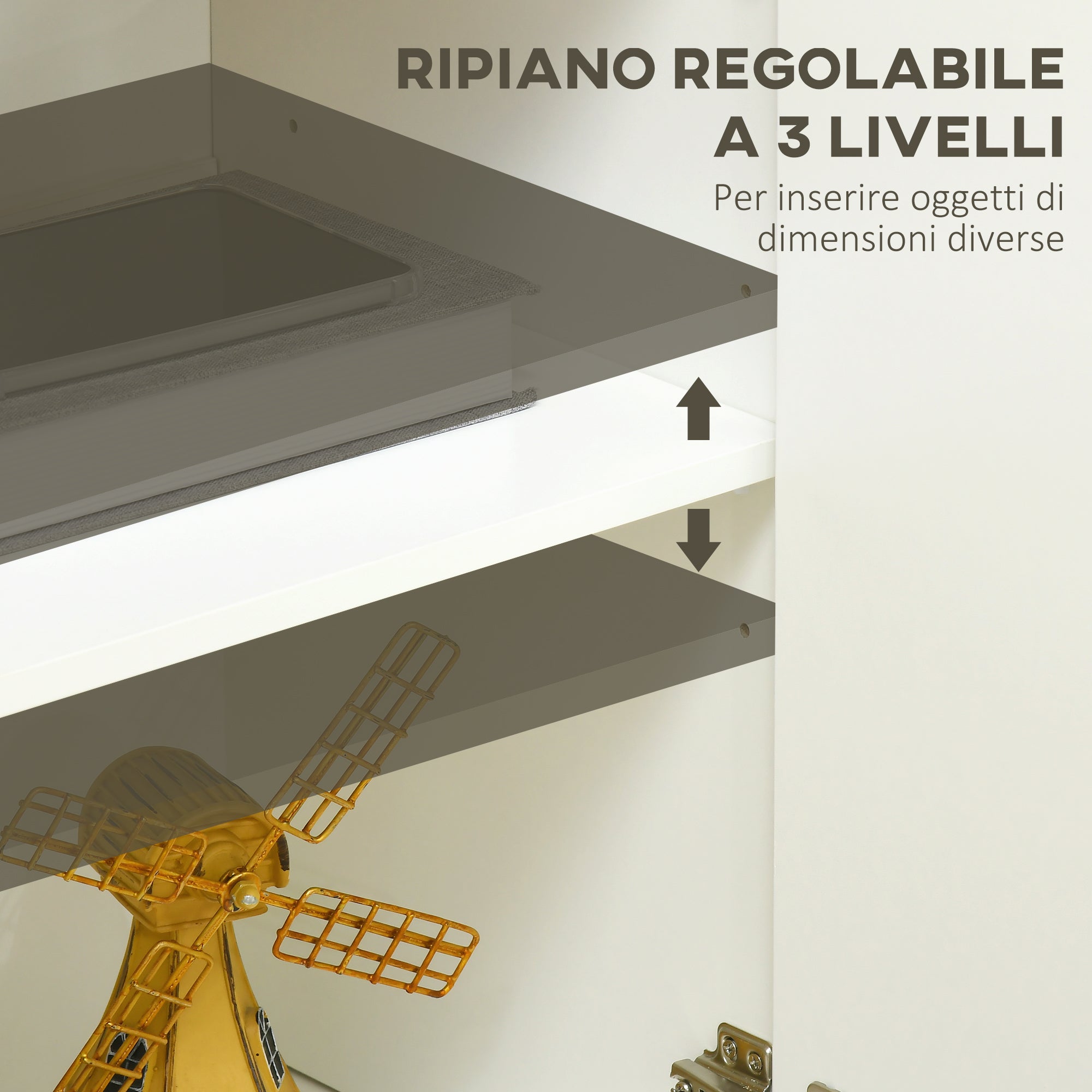 Easycomfort Mobile Multiuso con 2 Armadietti a 2 Livelli in Truciolato, Ripiano regolabile, 120x37x75cm Bianco e Color legno