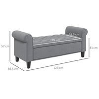 Easycomfort Panca Fondo Letto in Tessuto Vellutato con Spazio Portaoggetti e Braccioli, 126x48.5x57 cm, Grigio