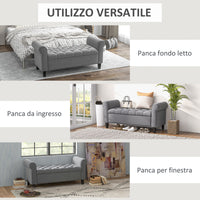 Easycomfort Panca Fondo Letto in Tessuto Vellutato con Spazio Portaoggetti e Braccioli, 126x48.5x57 cm, Grigio