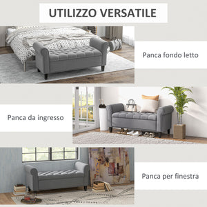 Easycomfort Panca Fondo Letto in Tessuto Vellutato con Spazio Portaoggetti e Braccioli, 126x48.5x57 cm, Grigio