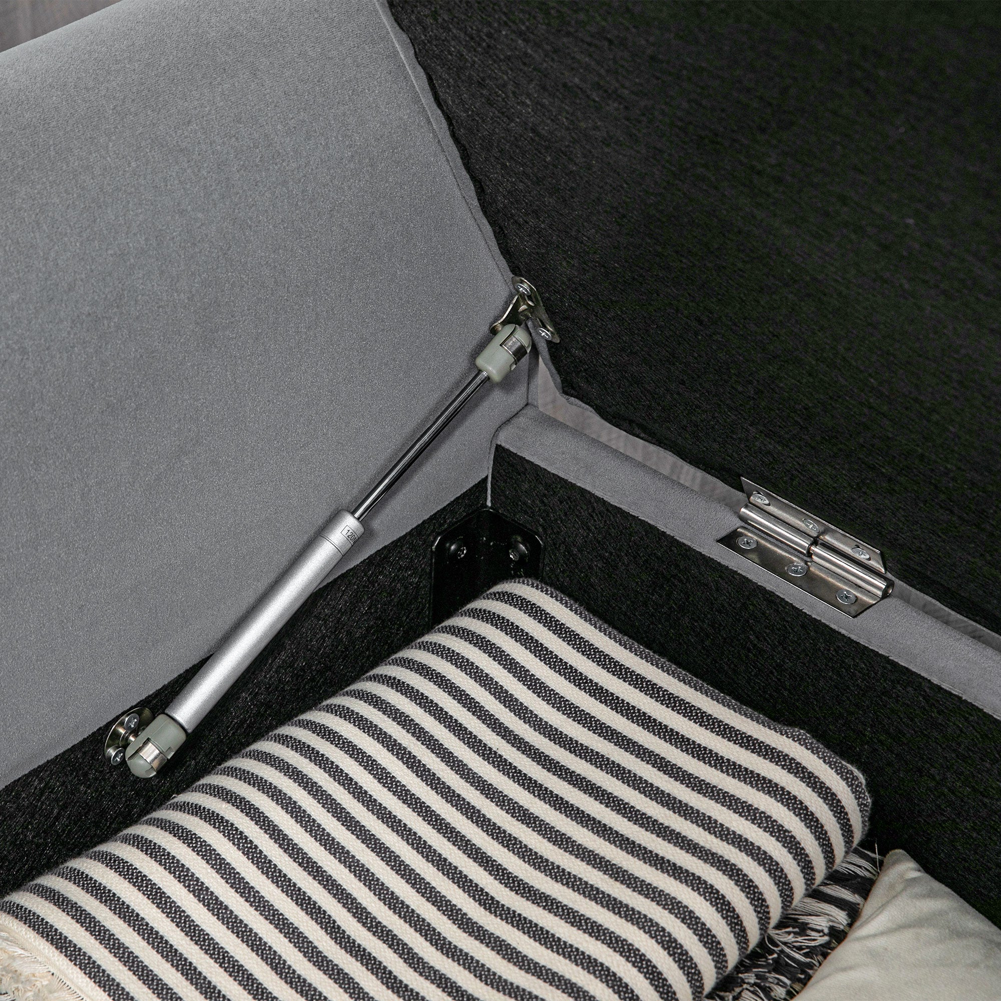 Easycomfort Panca Fondo Letto in Tessuto Vellutato con Spazio Portaoggetti e Braccioli, 126x48.5x57 cm, Grigio