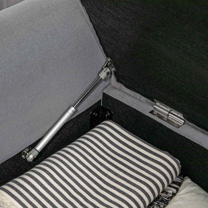 Easycomfort Panca Fondo Letto in Tessuto Vellutato con Spazio Portaoggetti e Braccioli, 126x48.5x57 cm, Grigio