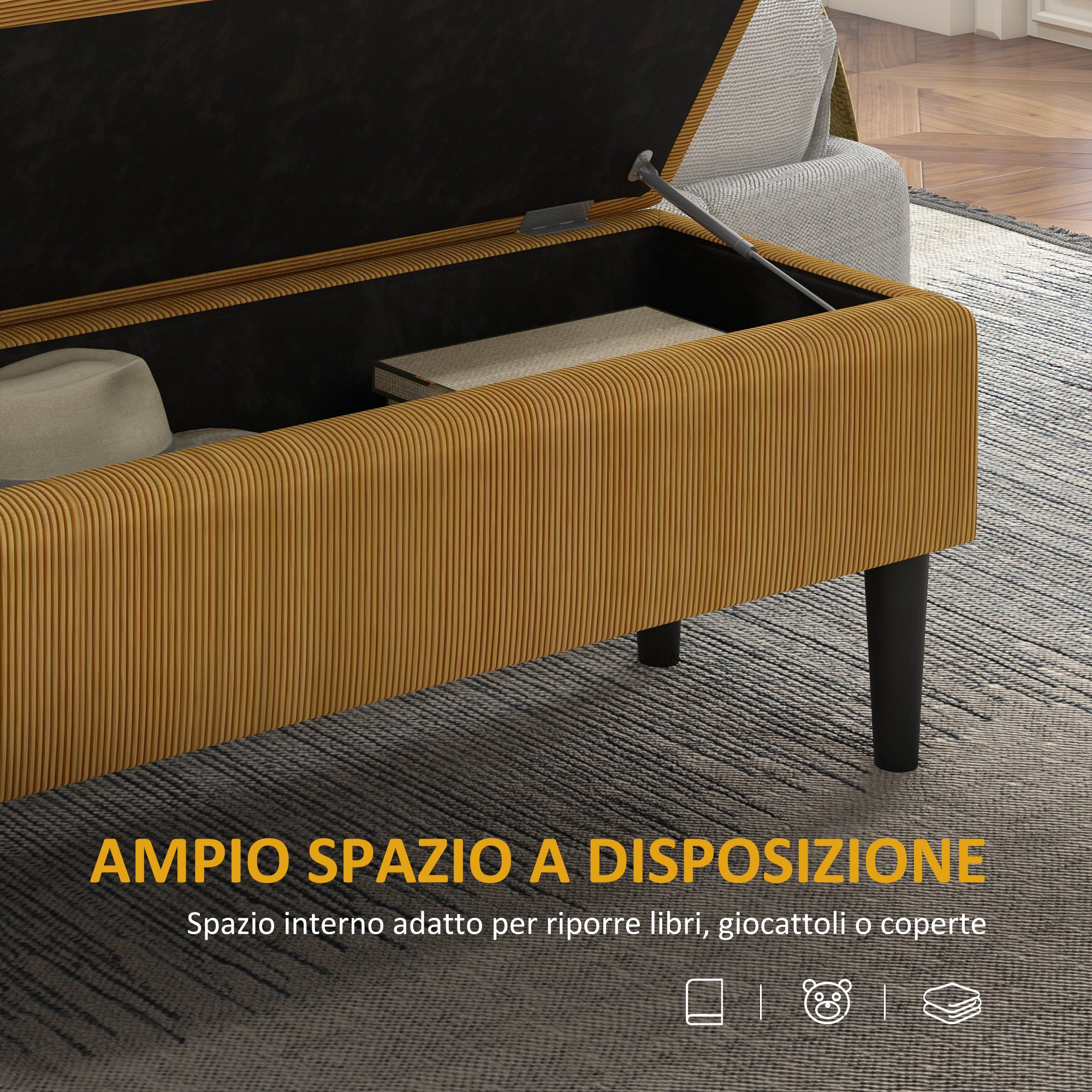 Easycomfort Panca Fondoletto in Poliestere e Legno per Camera da Letto e Ingresso, 95x38x45 cm, Arancione