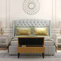 Easycomfort Panca Fondoletto in Poliestere e Legno per Camera da Letto e Ingresso, 95x38x45 cm, Arancione