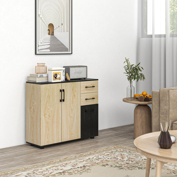 Easycomfort Credenza Moderna con 2 Armadietti e 2 Cassetti in Legno, 90x30x75.5cm, Noce e Nero
