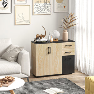 Easycomfort Credenza Moderna con 2 Armadietti e 2 Cassetti in Legno, 90x30x75.5cm, Noce e Nero