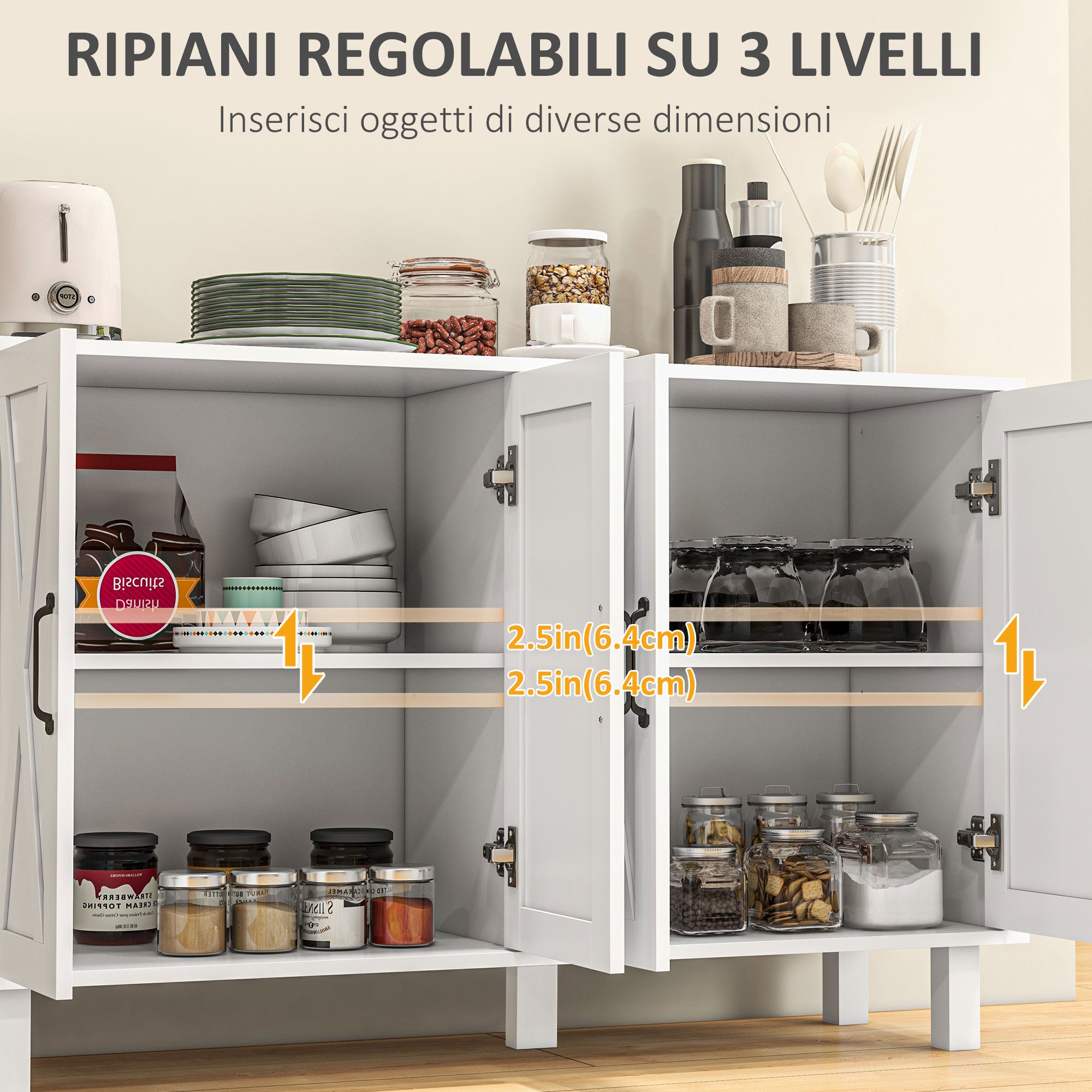 Easycomfort Mobile Multiuso in MDF a 4 Livelli con 2 Ripiani Regolabili e 5 Gambe, 120x37x75 cm, Bianco