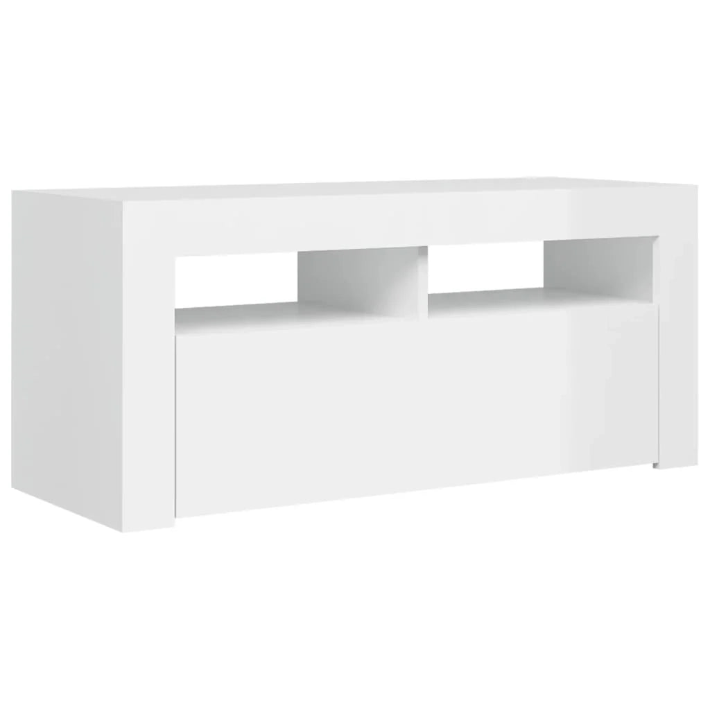 Mobile TV multimediale mensola TV credenza mobile TV per sala da pranzo soggiorno camera da letto con luci LED finitura lucida 90 x 35 x 40 cm bianco 02_0026661