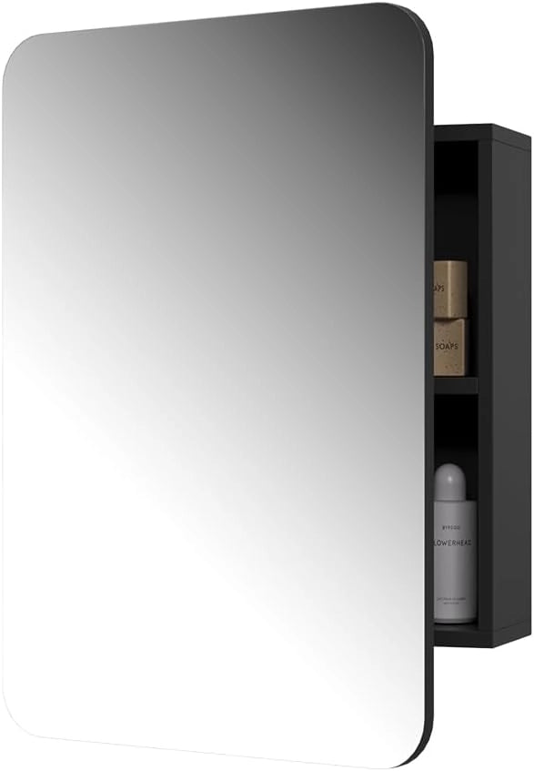 Specchio contenitore bagno Zino, Antracite, 70 x 50 cm con ripiani, Ordine ed eleganza per ogni bagno