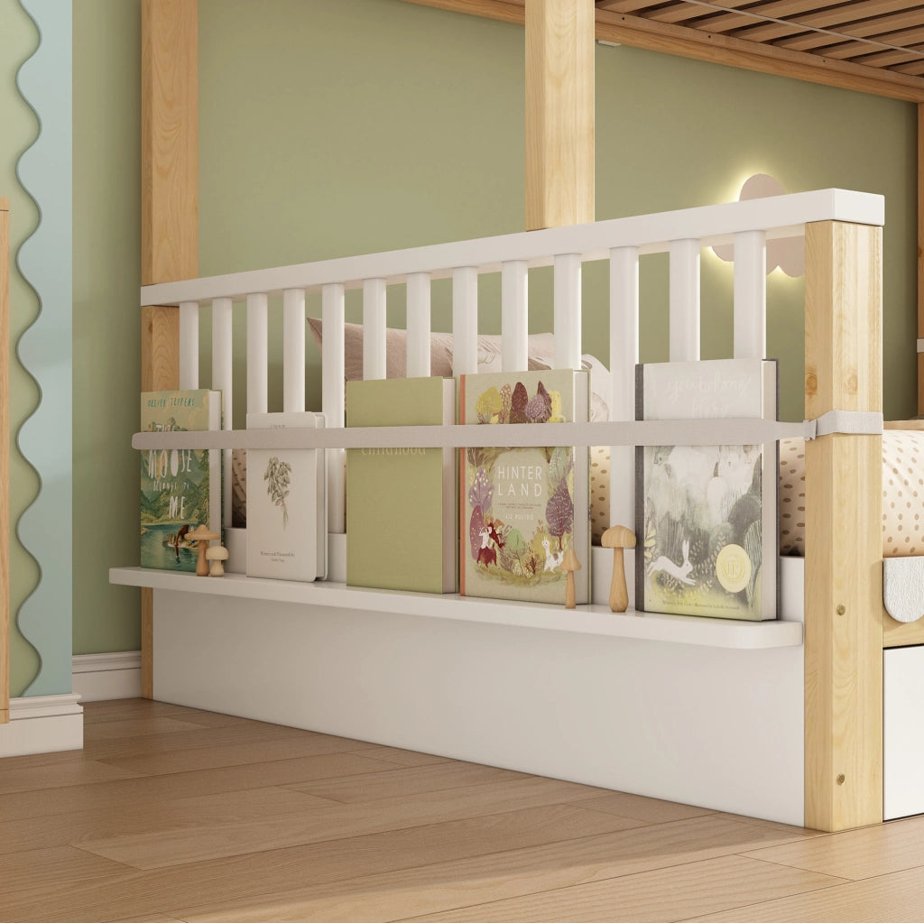 Letto a castello per bambini e adulti 90x200/140x200 cm in legno bianco e eiche con cassetti