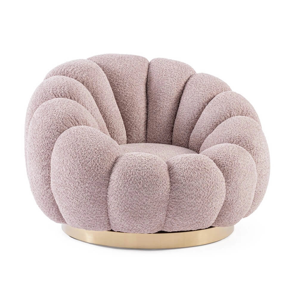 Poltrona Girevole Bouclé con Base in Acciaio Dorato - RACHEL