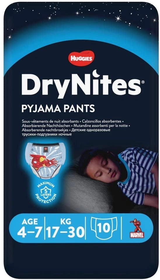 HUGGIES DRYNITES MUTANDINE BOY TAGLIA M 4-7 ANNI 17-30 KG 10 PEZZI