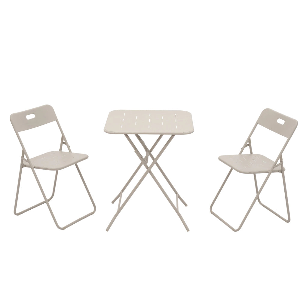 Set bistrot pieghevole da esterno 3 pezzi in acciaio beige