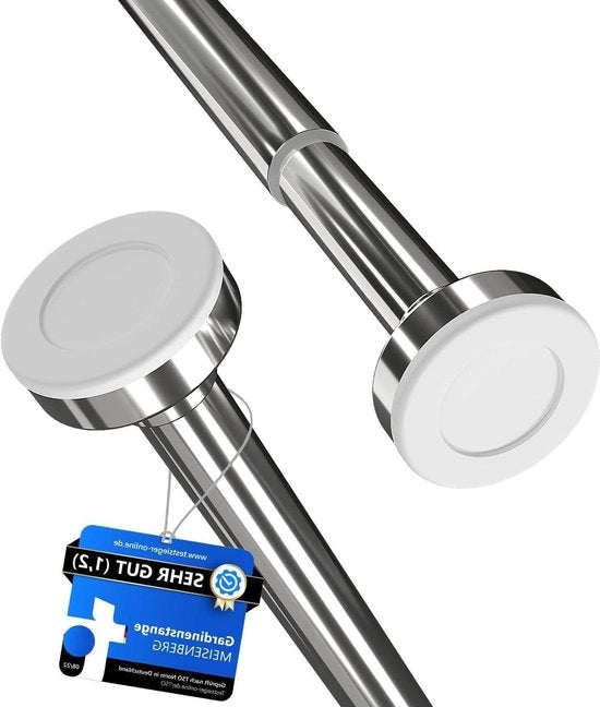 Maniglia per tenda doccia telescopica 110-200 cm - Asta per tenda estendibile - Senza foratura - Per cabina doccia armadio - Ø25 mm - Acciaio inox argentato