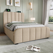 Letto singolo imbottito beige 90x200 cm con vano idraulico, USB-C e materasso H3