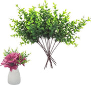 Set di stecchi di plastica verde da 10 pezzi per decorazione di matrimonio e camera da letto, Stecchi di plastica realistici da 28 cm con foglie.
