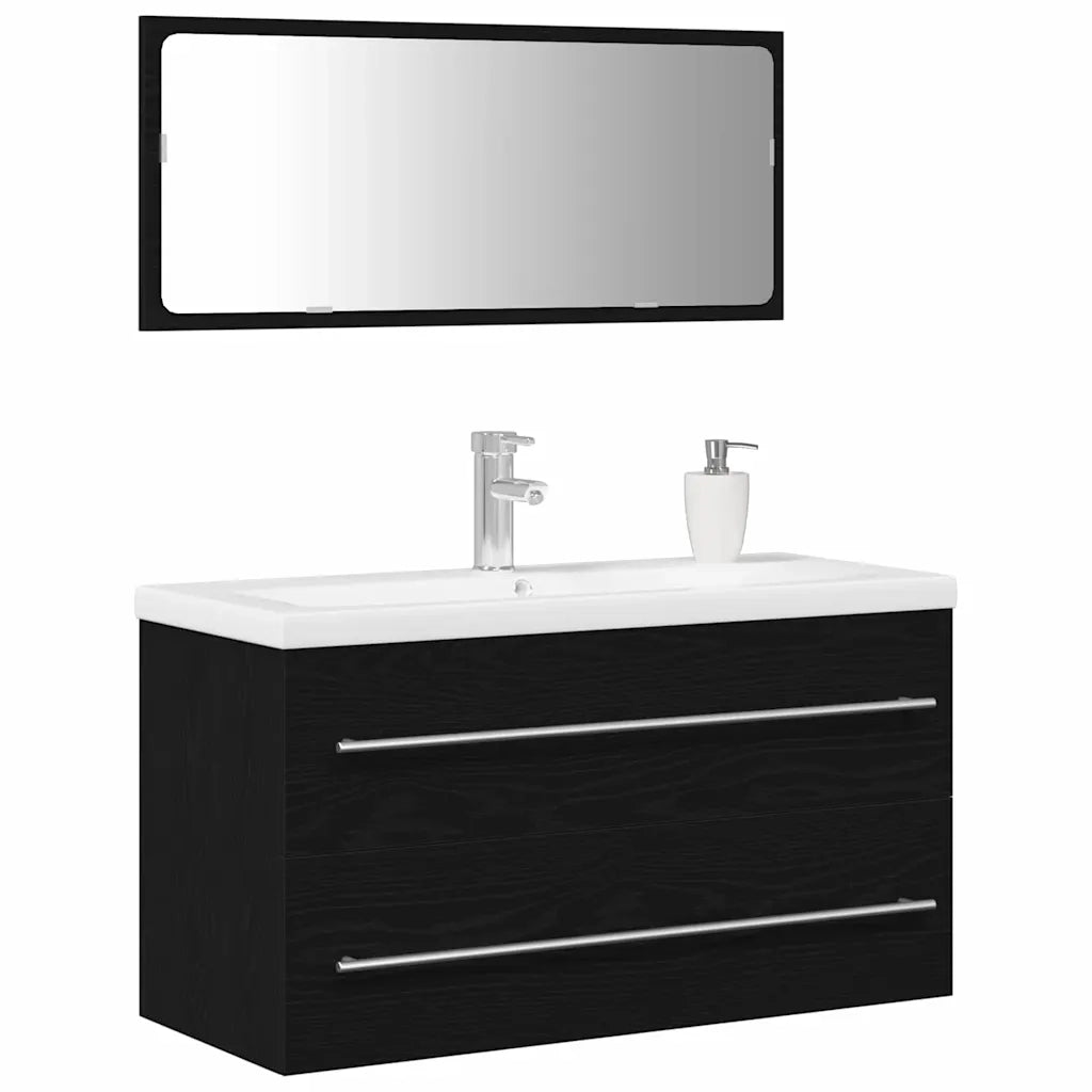 Armadio per Lavabo da Bagno con cassetto 3 pcs Rovere Nero 3333131