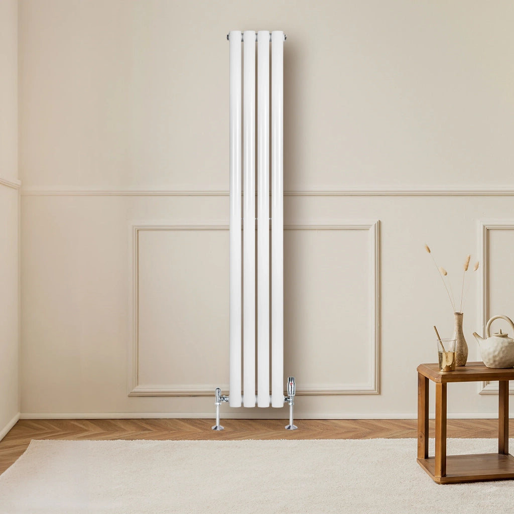 Radiatore Verticale Ovale 1600x240mm Bianco con Valvole TRV