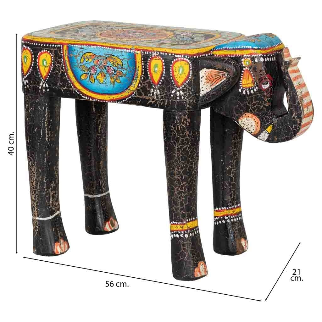 Sgabello in legno a forma di elefante multicolore 56x21x40 cm