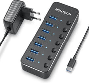 Hub USB con alimentazione - Hub USB - Hub USB alimentato - Divisore USB - Più porte USB - Caricamento e trasferimento dati - Laptop e PC - Lavoro da casa - Ufficio - Accessori - Universale