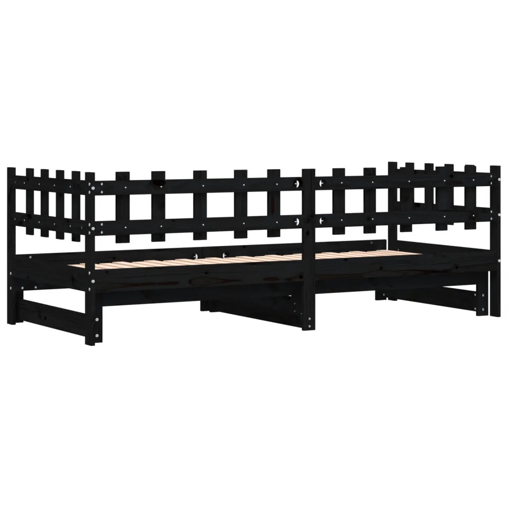 Letto singolo | Letto per adulti | Dormeuse Estraibile Nera 2x(80x200) cm Legno Massello di Pino