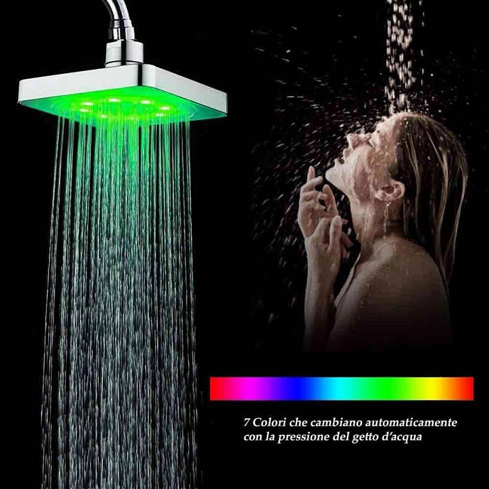 Trade Shop - Soffione Doccia Quadrato 20cm A Led Rgb Bagno Miscelatore 79905 Per Cromoterapia -