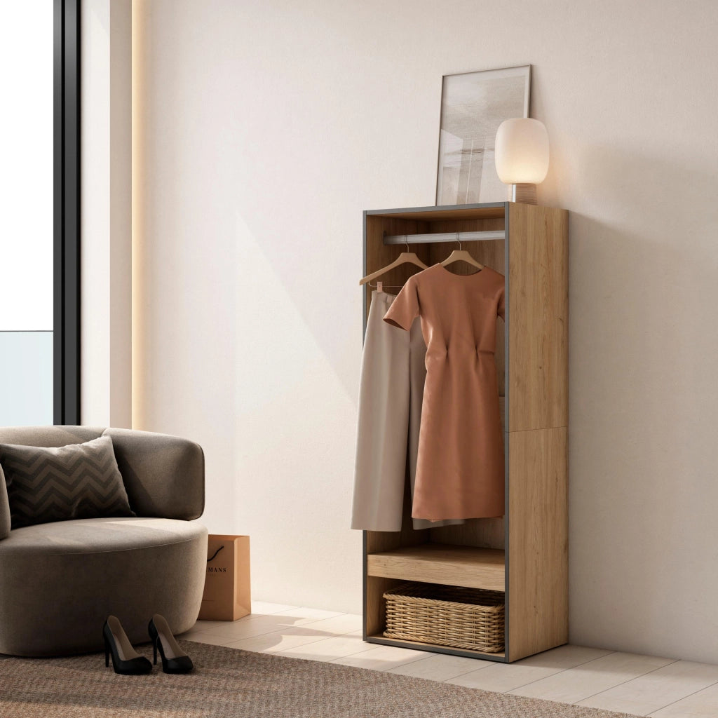 Armadio Aperto, 60x35x145cm, Camera da letto, Vestiti, scarpe, colore Rovere RF3493