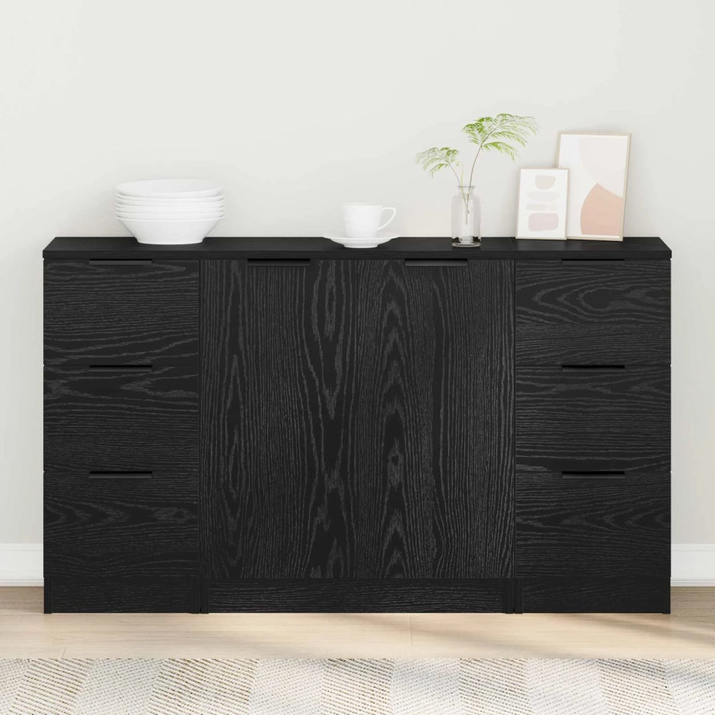 Credenza con cassetto 3 pcs Rovere Nero Legno multistrato 3332544