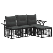 Set di divani da esterno 4 pz | Set Salotto da Giardino Nero e Grigio scuro Poliestere