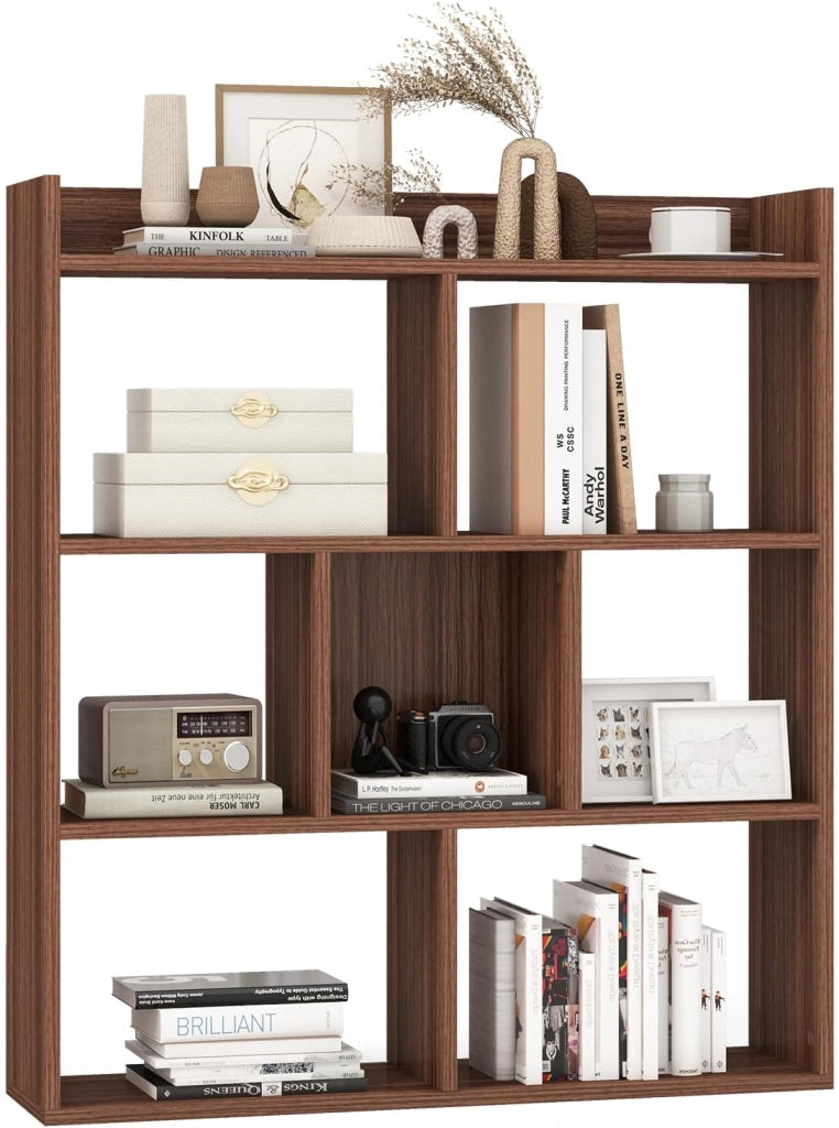 Libreria a Cubi con 7 Scomparti, Mensola Espositiva per l'Archiviazione, Libreria in Legno con Dispositivi Anti-Ribaltamento, per Studio Soggiorno, 80x20x90 cm (Marrone)