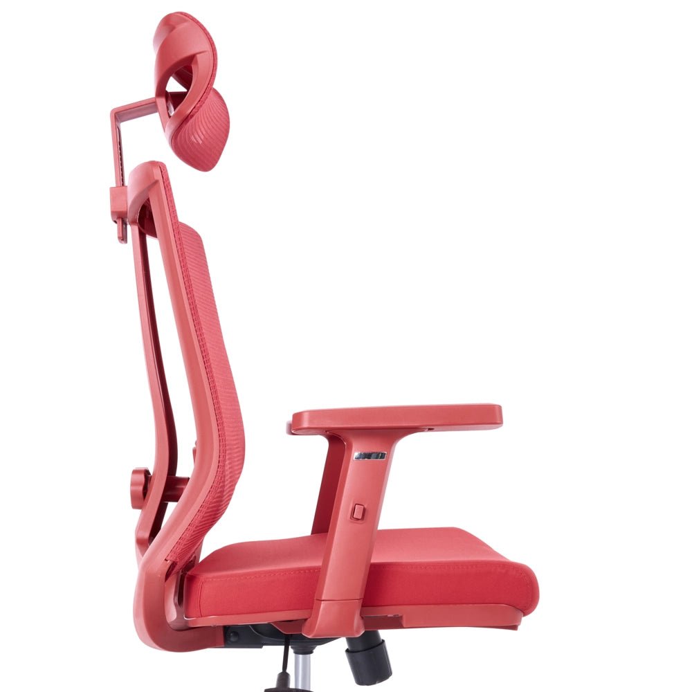 Sedia da ufficio in tessuto e rete rosso, schienale e braccioli regolabili, design moderno, per l'ufficio domestico