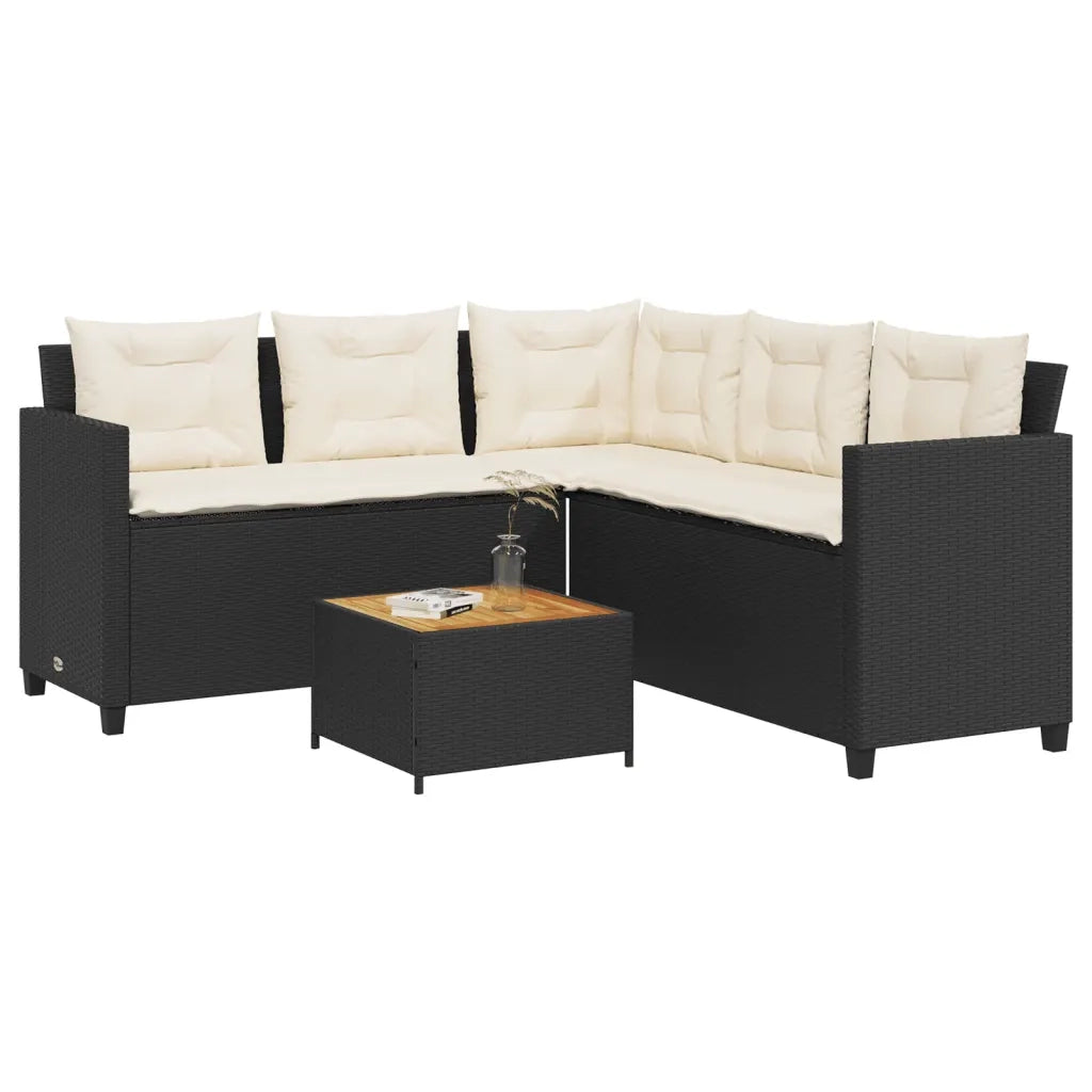 Divano da Giardino con Tavolo e Cuscini a L-Sofa da Giardino-Divano da esterno Nero in Polyrattan 152700