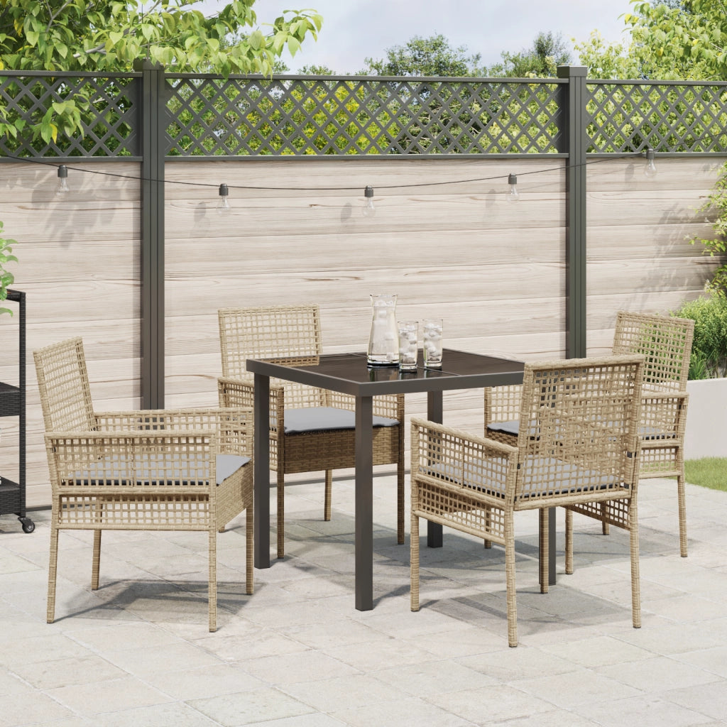 Set da Pranzo da Giardino 5 Pezzi con Cuscini Beige Rattan Poli