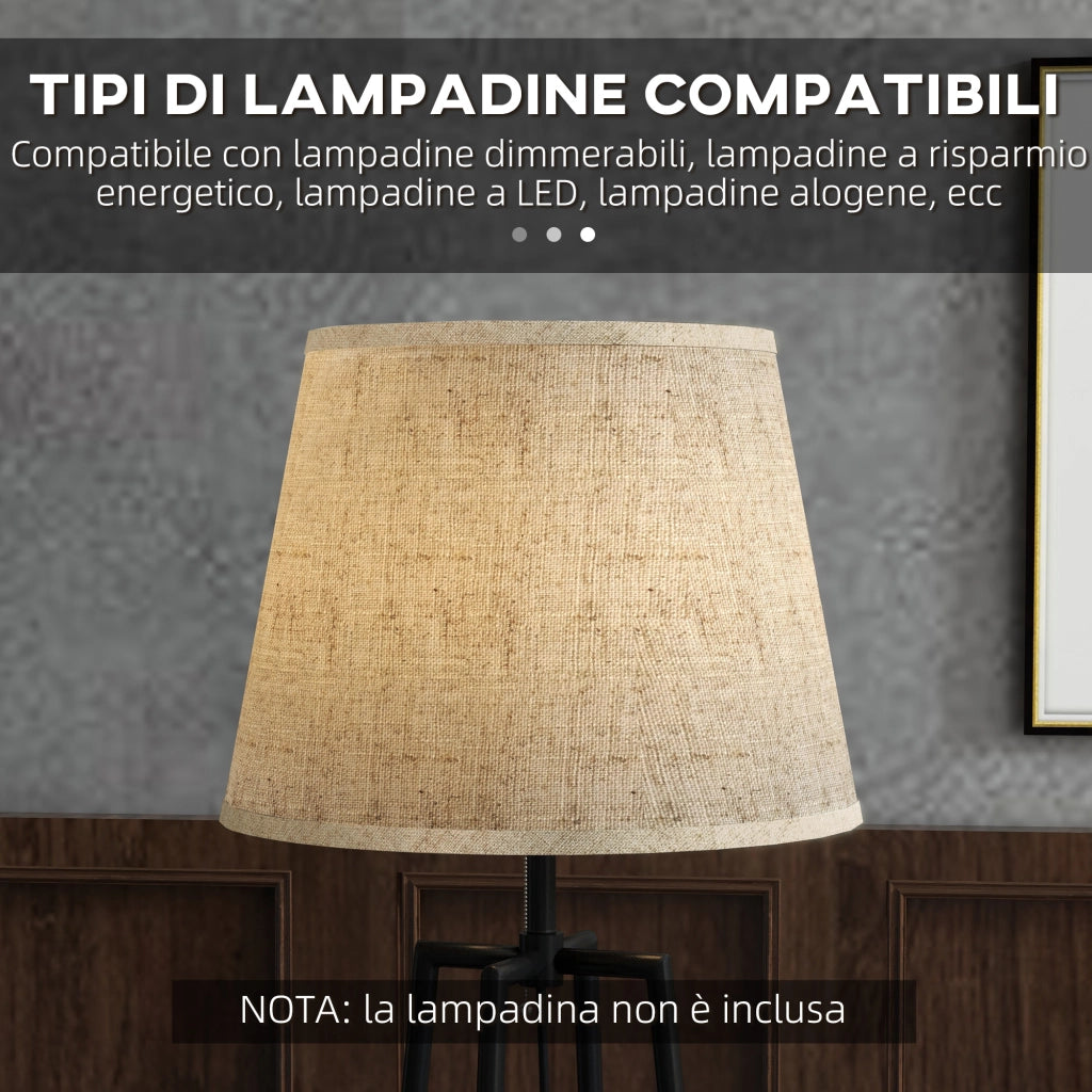 Lampada da Terra a 2 Ripiani in Metallo e MDF con Paralume in Tessuto, ?42x166 cm, Nero e Marrone