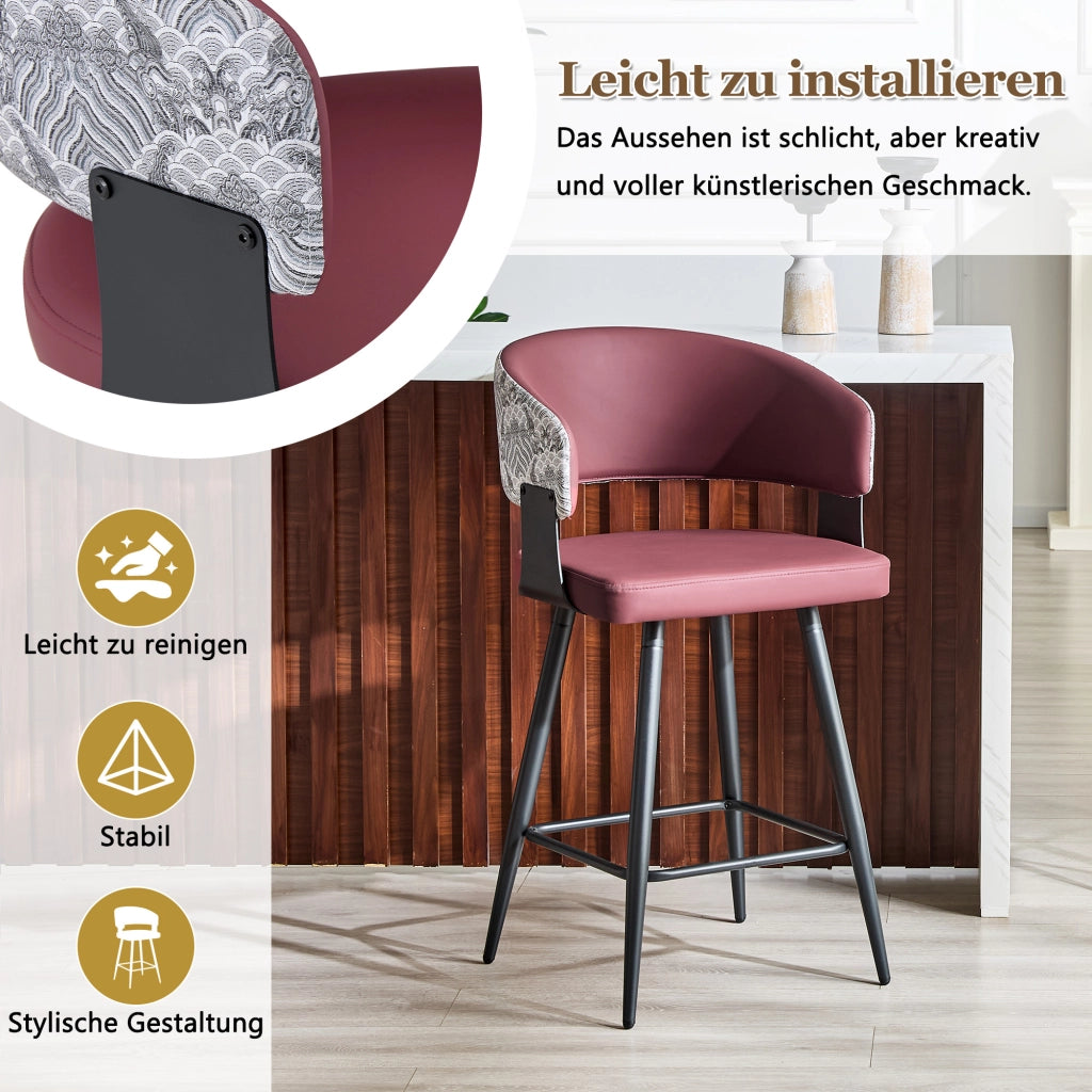 Sedia da Pranzo con Schienale Curvo e Braccioli, Design Ergonomico, in PU Rosso
