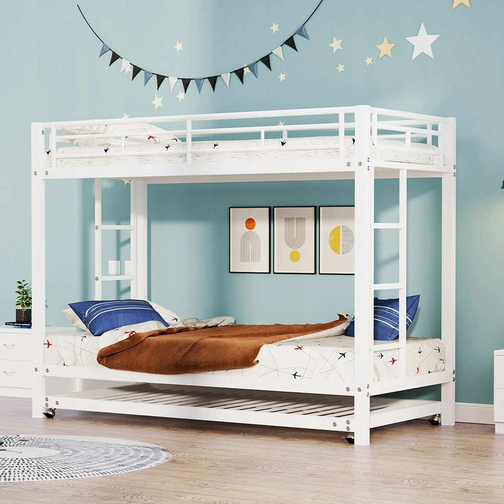 Letto a castello per bambini - Xylo - 90x200 - Bianco - Struttura in metallo estraibile