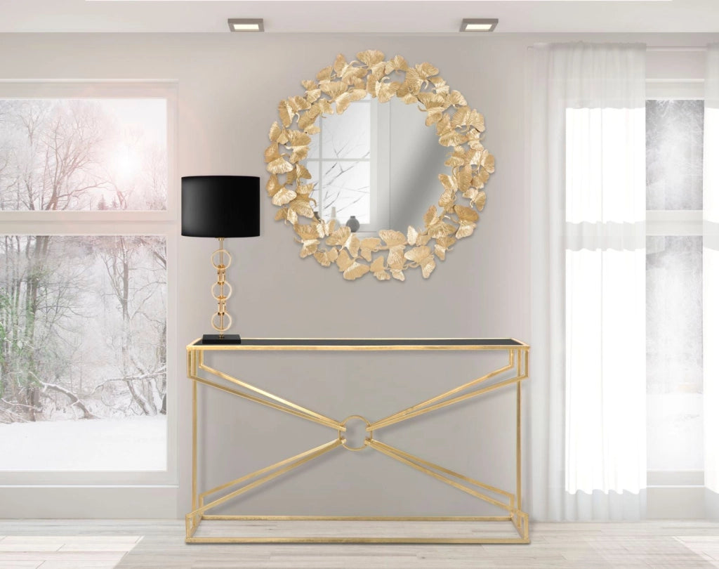 Specchio Foglie Round Ø87x2,5 cm in Ferro e MDF Oro