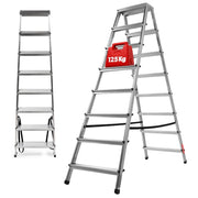 Scala domestica in alluminio KADAX a 8 gradini, pieghevole a doppia faccia, portata massima 125 kg.