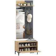 Set ingresso con scarpiera, specchio e ganci ¨C zephmum ¨C legno naturale e grigio
