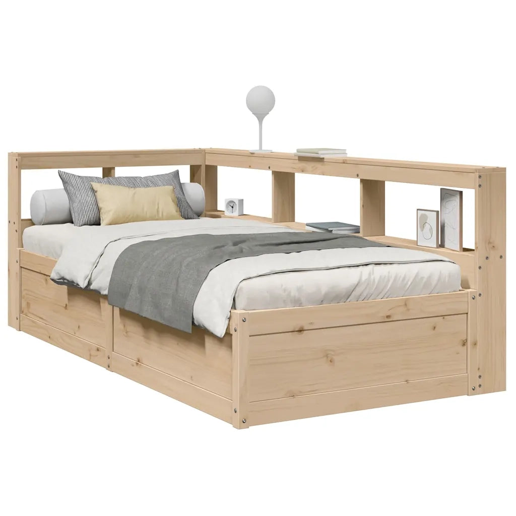 Letto Libreria senza Materasso-Struttura Letto con contenitore 90x190 cm Legno Massello Pino 943202