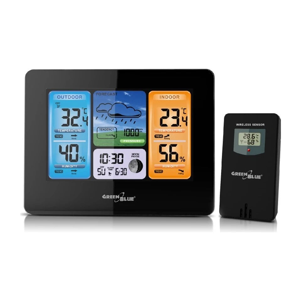 Stazione meteorologica digitale Greenblue GB526 nera a batteria