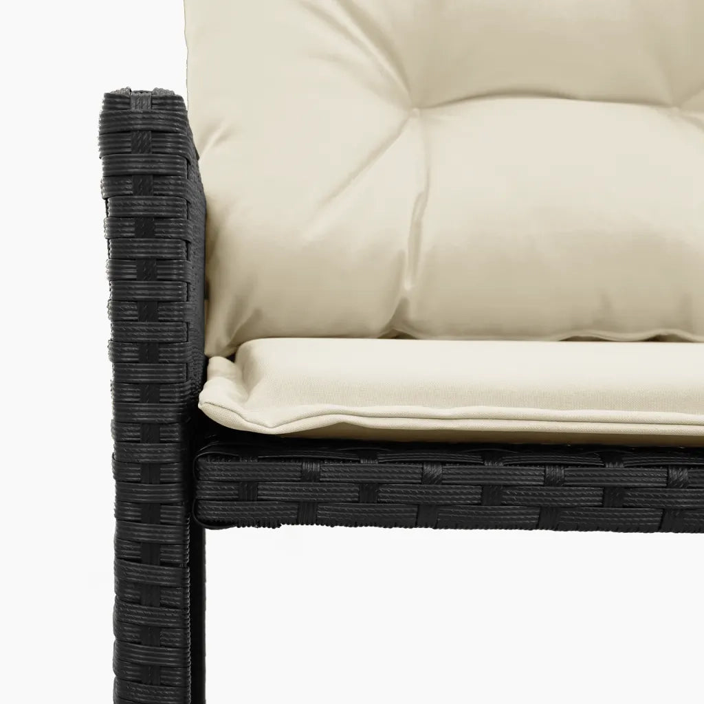 Divano da Giardino con Tavolo e Cuscini a L Nero in Polyrattan 365581