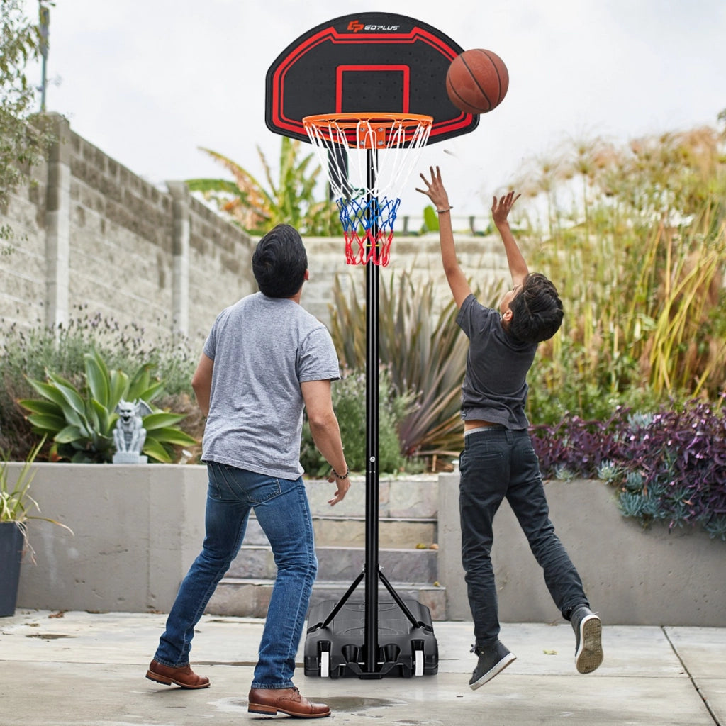 Canestro da basket portabile per bambini per uso interno ed esterno, Supporto canestro regolabile Nero e rosso-Ricreazione outdoor