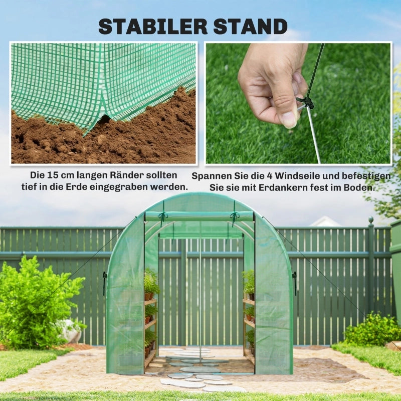 Serra 3 x 2 x 2 m, serra in alluminio con ruote, 2 porte con cerniera e 6 finestre a rete, pali di supporto, verde
