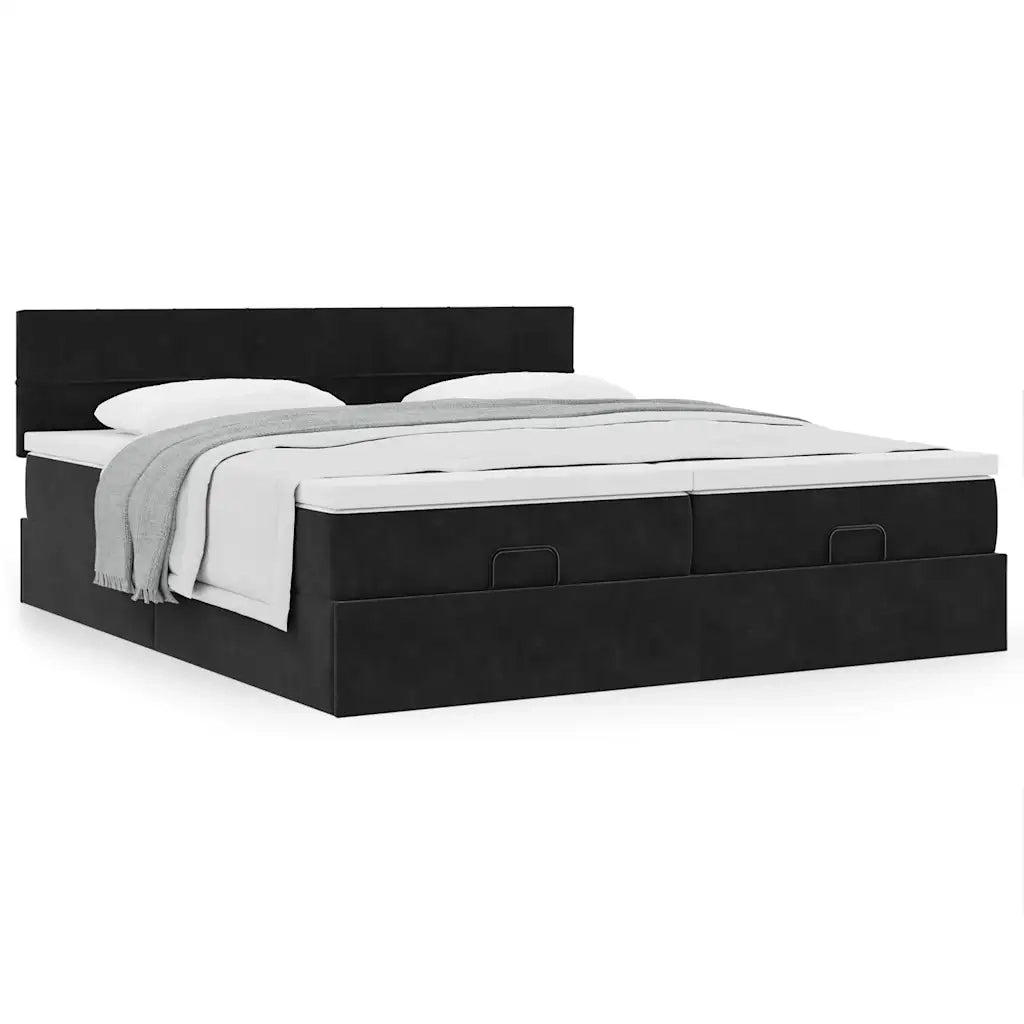 Struttura Letto Pouf con Materassi Nero 180x200 cm in Velluto 3312076