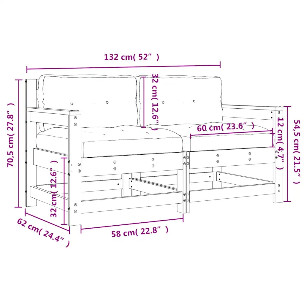 Sedia da patio-Sedie da Giardino con Cuscini 2pz Legno Massello di Pino Bianco 548970